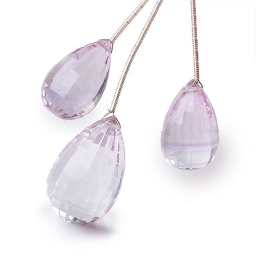 21x13-26x16mm Pink Amethyst Checkerboard Faceted Tear Drop Focal Beads Set of 3 (ONLINE ORDER ONLY)