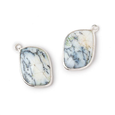 21x14mm .925 Silver Bezel Dendritic Opal Faceted Freeform Set of 2 Pendants (ONLINE ORDER ONLY)