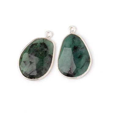 21x15.5mm .925 Silver Bezel Emerald Faceted Freeform Set of 2 Pendants (ONLINE ORDER ONLY)