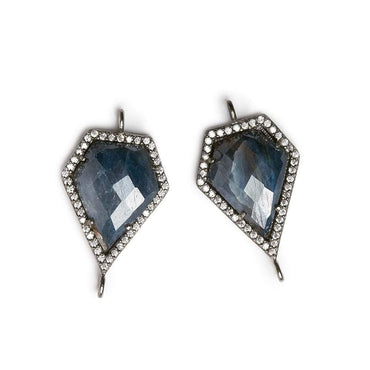 21x15mm Black Gold CZ Bezel & Blue Sapphire Modified Shield Connector 1 piece (ONLINE ORDER ONLY)