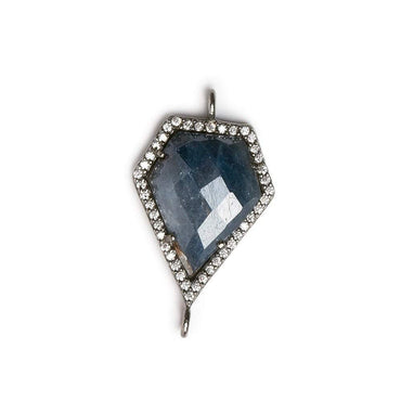 21x15mm Black Gold CZ Bezel & Blue Sapphire Modified Shield Connector 1 piece (ONLINE ORDER ONLY)
