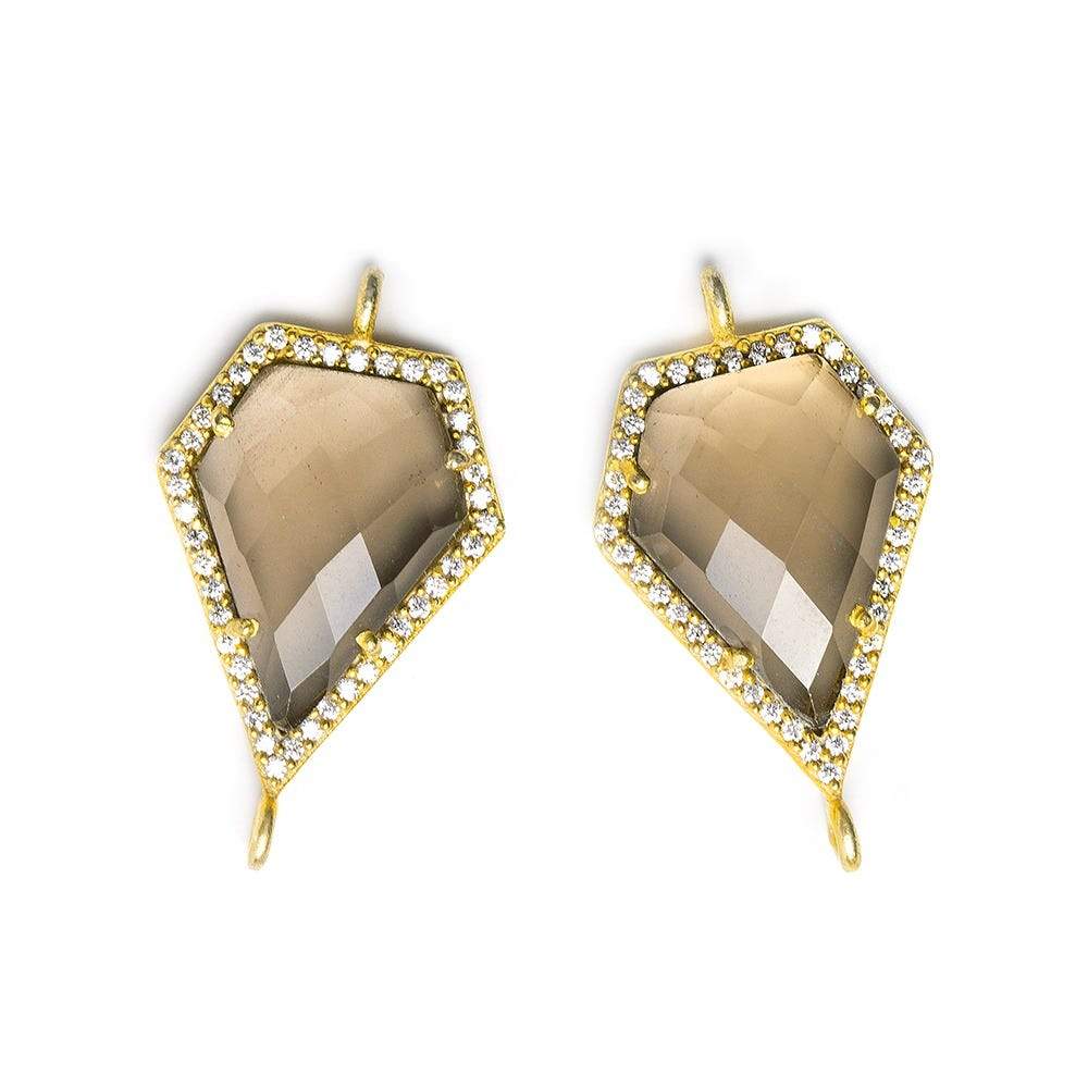 21x15mm Vermeil CZ Bezel & Smoky Quartz Modified Shield Connector 1 piece (ONLINE ORDER ONLY)