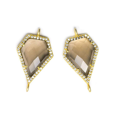 21x15mm Vermeil CZ Bezel & Smoky Quartz Modified Shield Connector 1 piece (ONLINE ORDER ONLY)