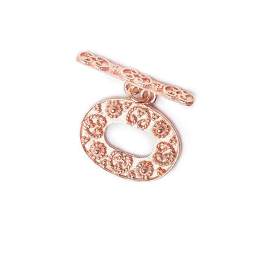 21x16mm Rose Gold plated Sterling Silver Oval Granulated & Floral Toggle 1 piece (ONLINE ORDER ONLY)