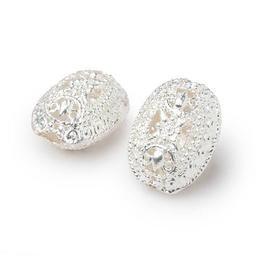 21x16mm Silver Plated Copper Filigree Oval Beads Set of 2 pieces (ONLINE ORDER ONLY)