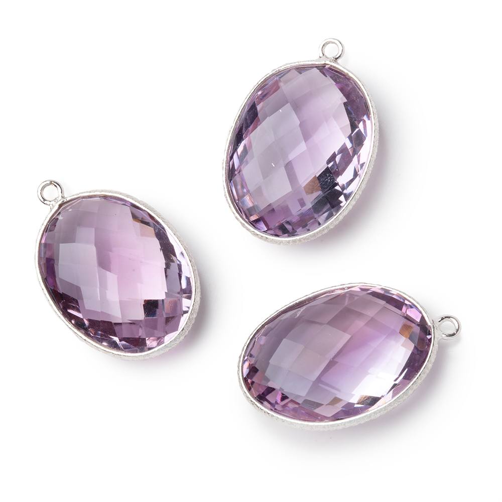 21x16mm Sterling Silver Textured Bezel Amethyst Faceted Oval 1 Pendant (ONLINE ORDER ONLY)