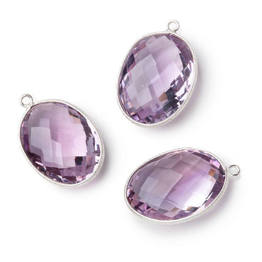 21x16mm Sterling Silver Textured Bezel Amethyst Faceted Oval 1 Pendant (ONLINE ORDER ONLY)