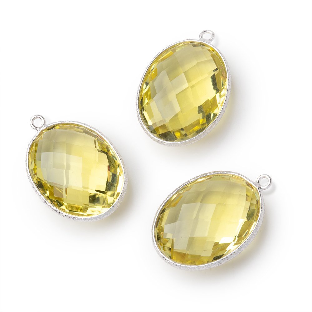 21x16mm Sterling Silver Textured Bezel Lemon Quartz Faceted Oval 1 Pendant (ONLINE ORDER ONLY)