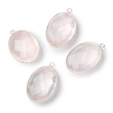 21x16mm Sterling Silver Textured Bezel Rose Quartz Faceted Oval 1 Pendant (ONLINE ORDER ONLY)