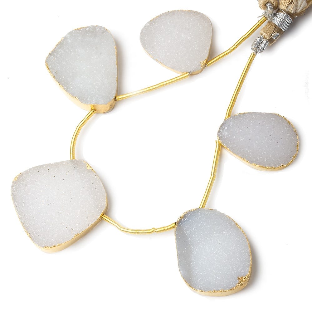 21x17-30x26mm Gold Leafed White Drusy freeform strand of 5 beads (ONLINE ORDER ONLY)