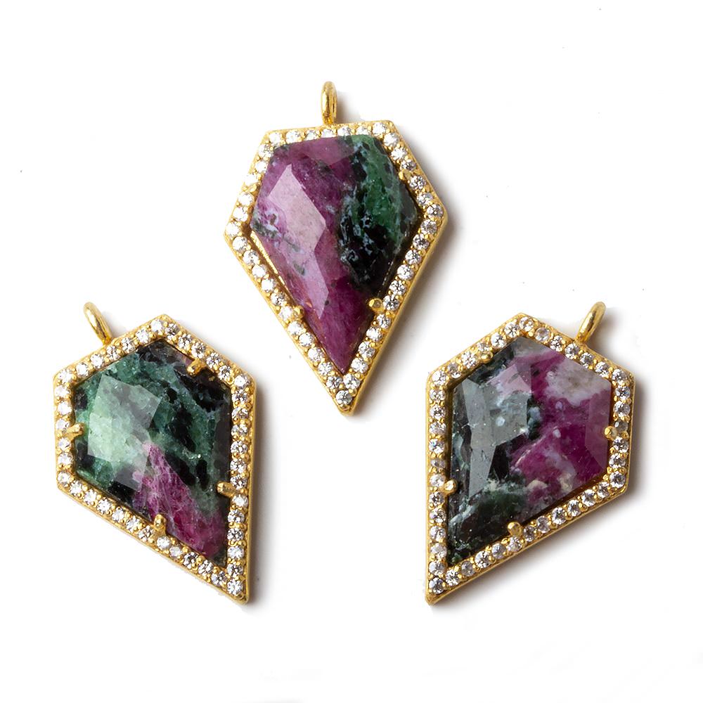 21x17mm Vermeil CZ Bezel Ruby in Zoisite Modified Shield Pendant 1 piece (ONLINE ORDER ONLY)
