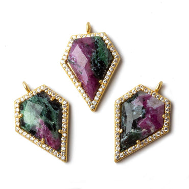 21x17mm Vermeil CZ Bezel Ruby in Zoisite Modified Shield Pendant 1 piece (ONLINE ORDER ONLY)