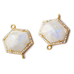21x20mm Vermeil CZ Bezel Rainbow Moonstone Hexagon Connector 1 piece (ONLINE ORDER ONLY)