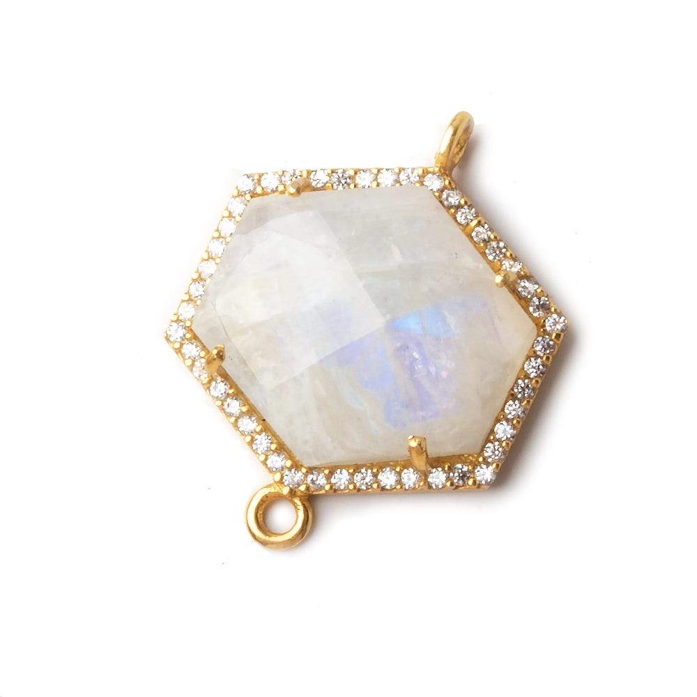 21x20mm Vermeil CZ Bezel Rainbow Moonstone Hexagon Connector 1 piece (ONLINE ORDER ONLY)