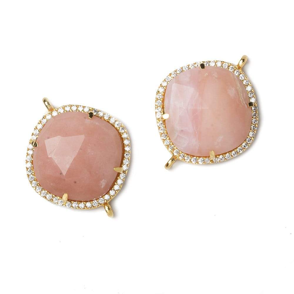 21x21mm Vermeil Bezel CZ and Pink Peruvian Opal Pillow 2 ring Connector 1 pc (ONLINE ORDER ONLY)