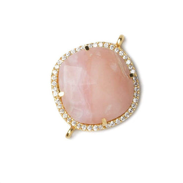 21x21mm Vermeil Bezel CZ and Pink Peruvian Opal Pillow 2 ring Connector 1 pc (ONLINE ORDER ONLY)