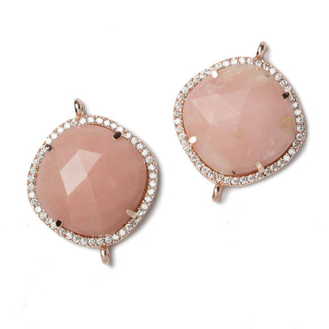 21x21mm Rose Gold Bezel CZ and Pink Peruvian Opal Pillow 2 ring Connector 1 focal bead (ONLINE ORDER ONLY)