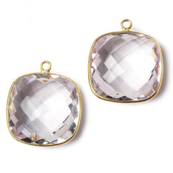 21x21mm Vermeil Bezel Pink Amethyst faceted pillow Pendant 1 piece (ONLINE ORDER ONLY)