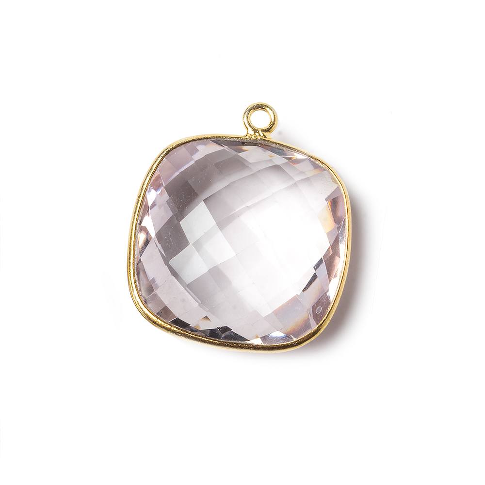 21x21mm Vermeil Bezel Pink Amethyst faceted pillow Pendant 1 piece (ONLINE ORDER ONLY)