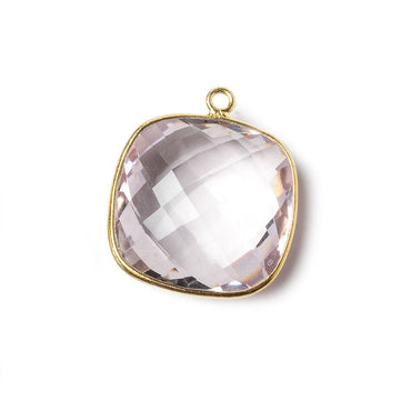 21x21mm Vermeil Bezel Pink Amethyst faceted pillow Pendant 1 piece (ONLINE ORDER ONLY)