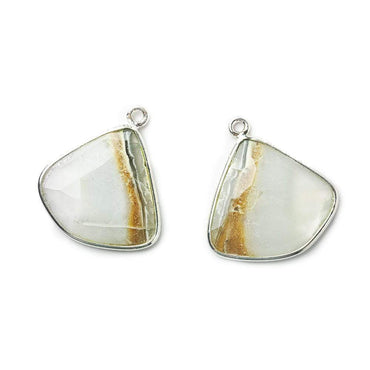 21x22mm Sterling Silver .925 Bezeled Banded White Agate Set of 2 pendants (ONLINE ORDER ONLY)