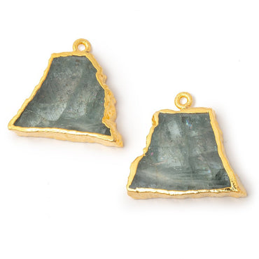 21x24mm Gold Leafed Moss Aquamarine Slice Pendant Focal Set of 2 (ONLINE ORDER ONLY)