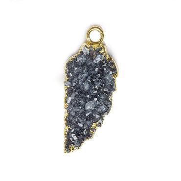 21x9mm Gold Leafed Grey Black Drusy Feather Pendant 1 piece (ONLINE ORDER ONLY)