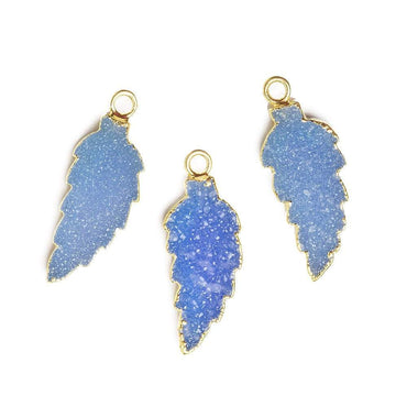 21x9mm Gold Leafed Santorini Blue Drusy Feather Pendant 1 piece (ONLINE ORDER ONLY)