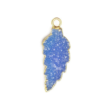 21x9mm Gold Leafed Santorini Blue Drusy Feather Pendant 1 piece (ONLINE ORDER ONLY)