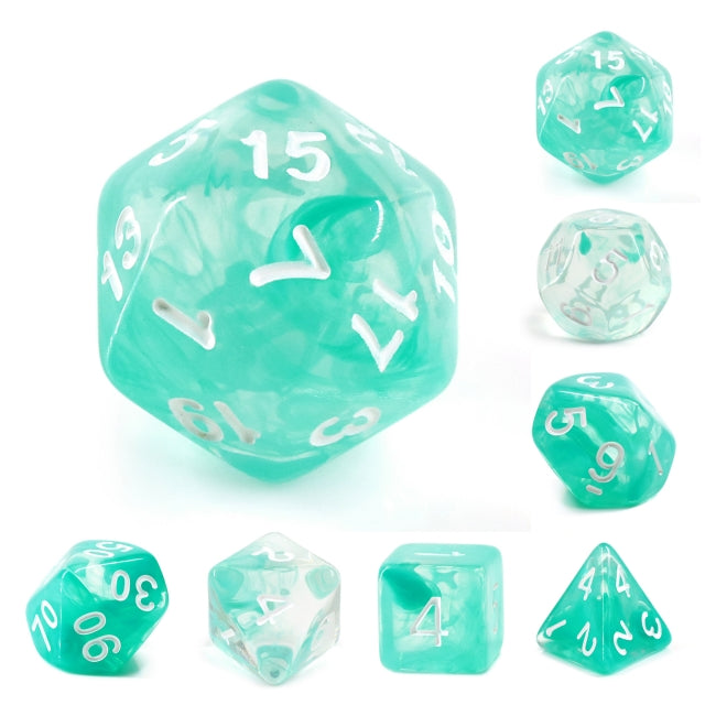 Lake Teal Swirl with White Numbering 7-Dice Set RPG (Online Only)