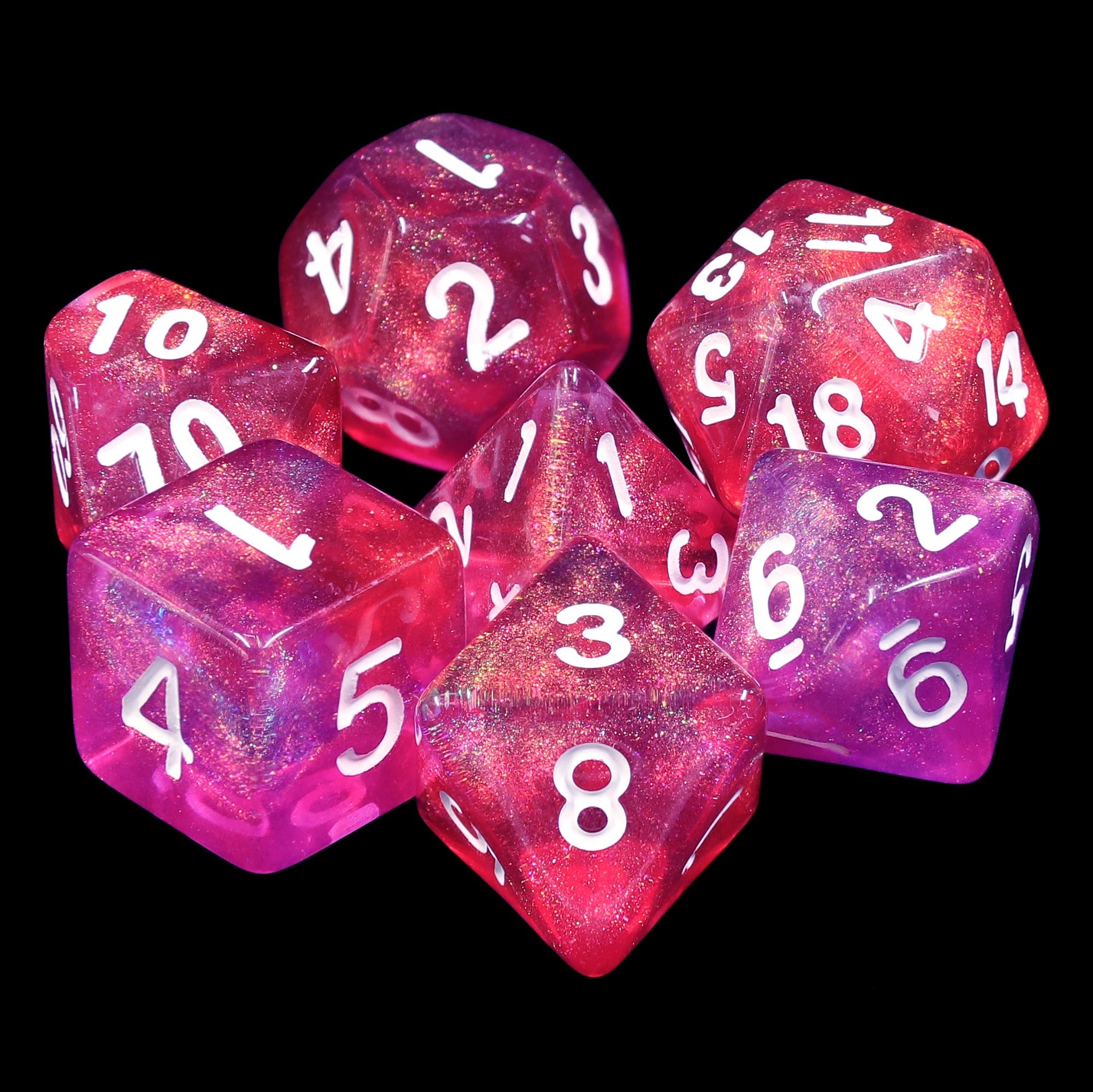 Carbon Stars Pink/Purple Glitter 7-Dice Set by HendgaDice (Online Only)