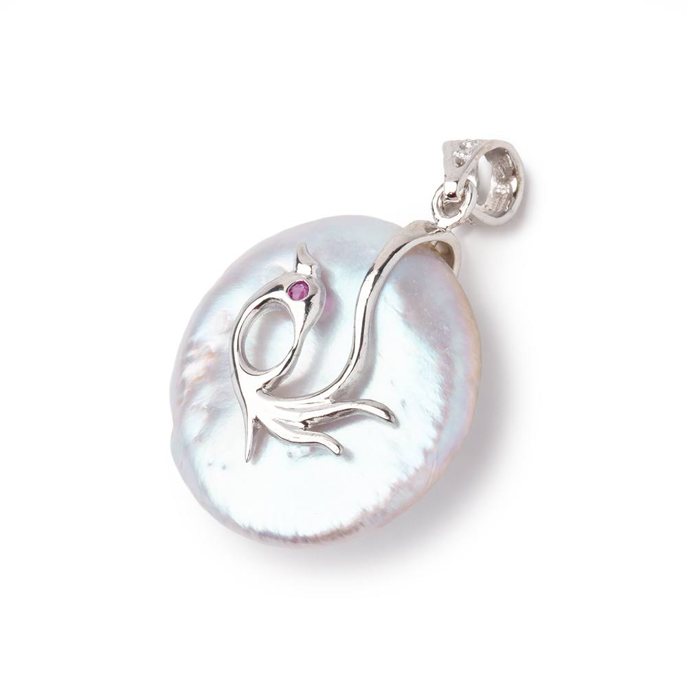 22.5mm .925 Silver Capped Silver Coin Pearl Pendant 1 focal piece (ONLINE ORDER ONLY)