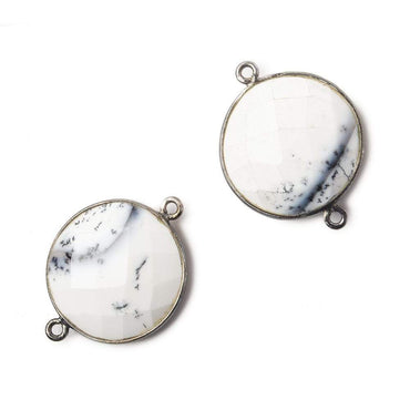 22mm Black Gold .925 Bezeled Dendritic Opal opaque Coin Focal Bead Connector 1 pc (ONLINE ORDER ONLY)