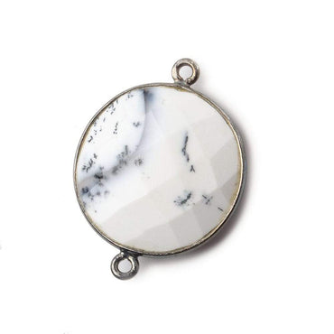 22mm Black Gold .925 Bezeled Dendritic Opal opaque Coin Focal Bead Connector 1 pc (ONLINE ORDER ONLY)