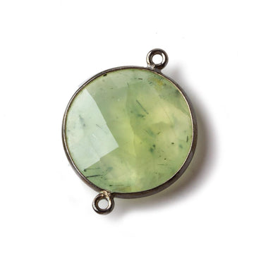 22mm Black Gold .925 Bezeled Prehnite Coin Focal Bead Connector 1 piece (ONLINE ORDER ONLY)