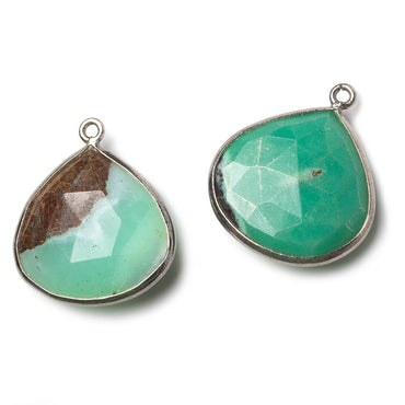 22mm Black Gold .925 Chrysoprase & Matrix faceted heart 1 ring Pendant 1 piece (ONLINE ORDER ONLY)