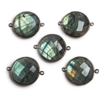 22mm Black Gold Bezeled Labradorite Coin Focal Bead Connector 1 pc (ONLINE ORDER ONLY)