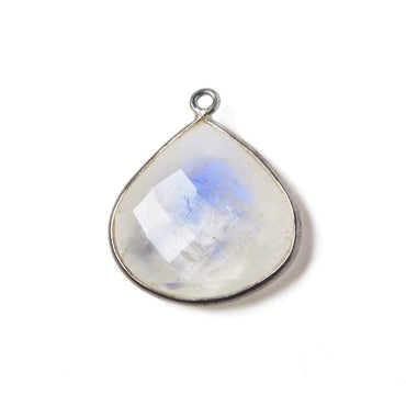 22mm Oxidized Silver Bezeled Rainbow Moonstone faceted heart Pendant 1 pc (ONLINE ORDER ONLY)