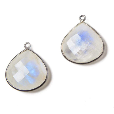 22mm Oxidized Silver Bezeled Rainbow Moonstone faceted heart Pendant 1 pc (ONLINE ORDER ONLY)