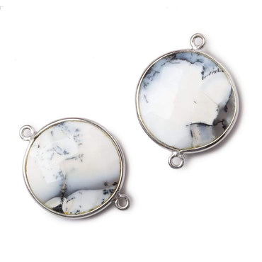 22mm Silver .925 Bezeled Dendritic Opal opaque Coin Focal Bead Connector 1 pc (ONLINE ORDER ONLY)