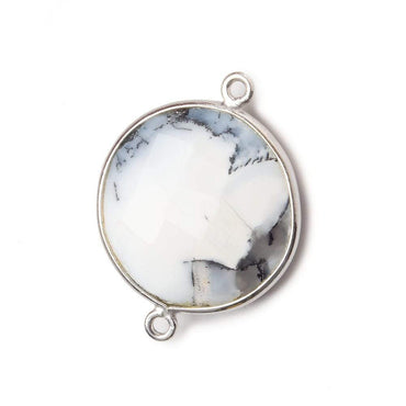 22mm Silver .925 Bezeled Dendritic Opal opaque Coin Focal Bead Connector 1 pc (ONLINE ORDER ONLY)