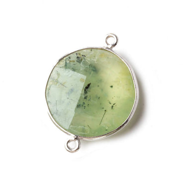 22mm Silver .925 Bezeled Prehnite Coin Focal Bead Connector 1 piece (ONLINE ORDER ONLY)