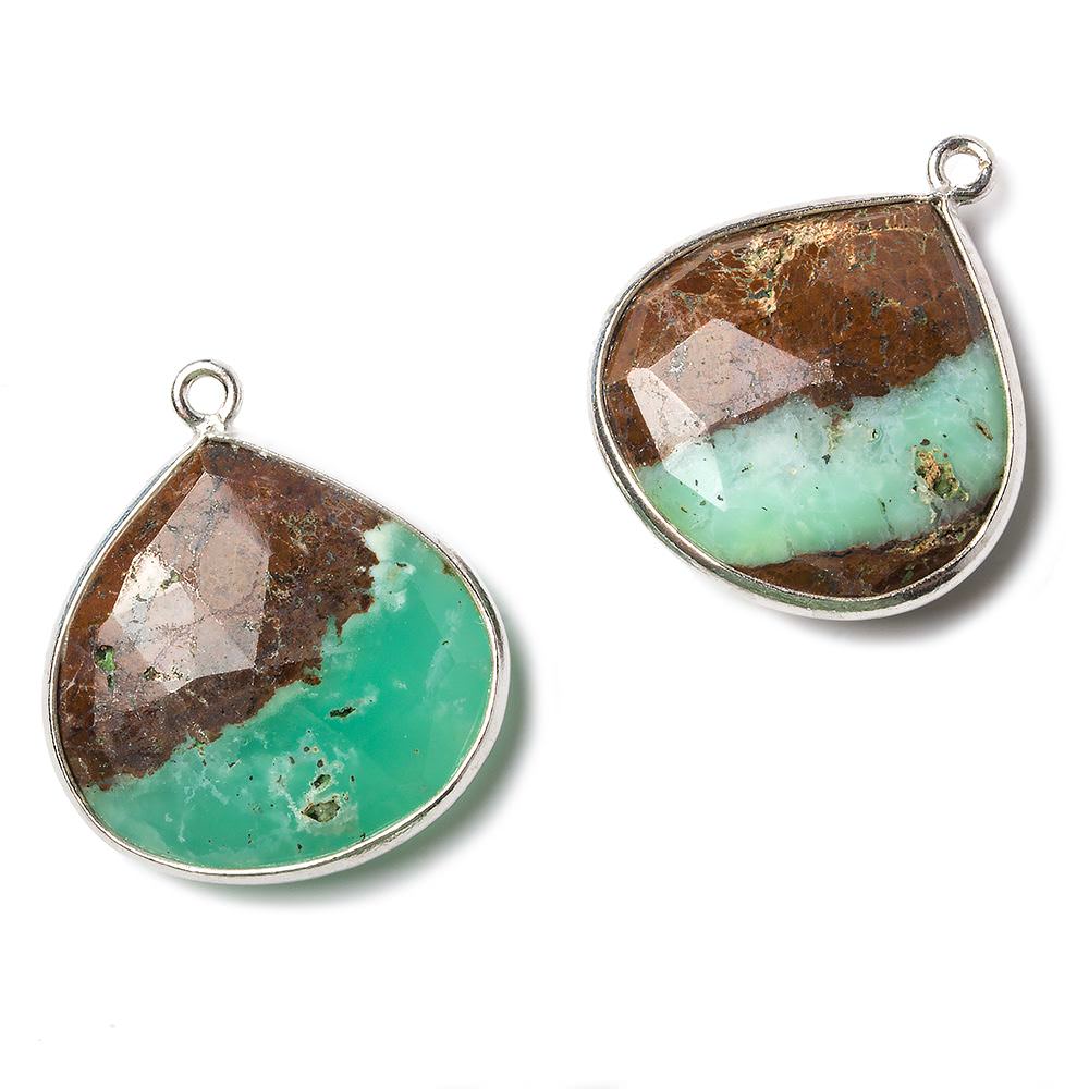 22mm Silver Chrysoprase & Matrix faceted heart 1 ring Pendant 1 piece (ONLINE ORDER ONLY)