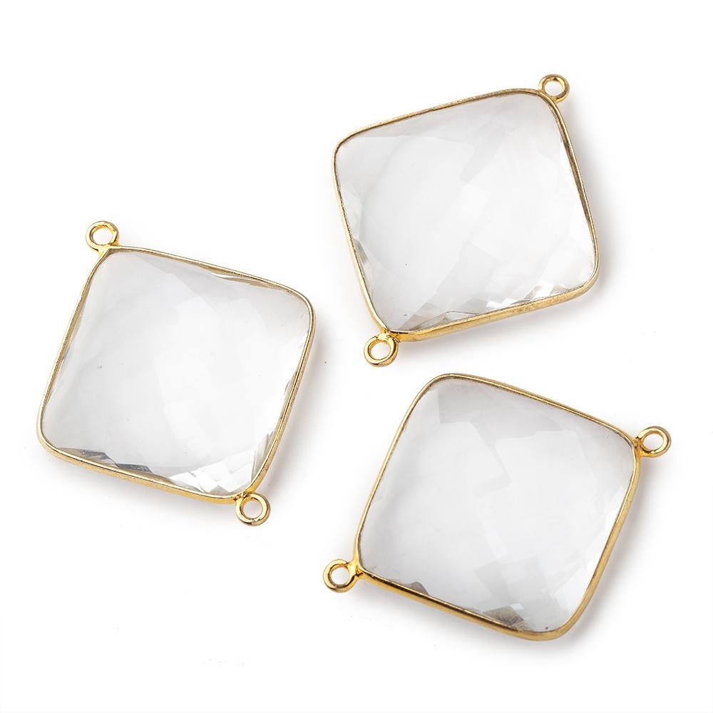 22mm Vermeil Bezeled Crystal Quartz Faceted Pillow Connector 1 piece (ONLINE ORDER ONLY)