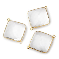22mm Vermeil Bezeled Crystal Quartz Faceted Pillow Connector 1 piece (ONLINE ORDER ONLY)