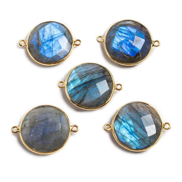 22mm Vermeil Bezeled Labradorite Coin Focal Bead Connector 1 pc (ONLINE ORDER ONLY)