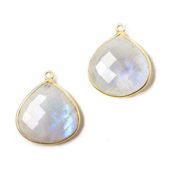 22mm Vermeil Bezeled Rainbow Moonstone faceted heart Pendant 1 piece (ONLINE ORDER ONLY)