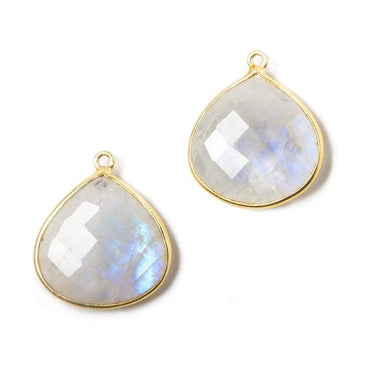 22mm Vermeil Bezeled Rainbow Moonstone faceted heart Pendant 1 piece (ONLINE ORDER ONLY)