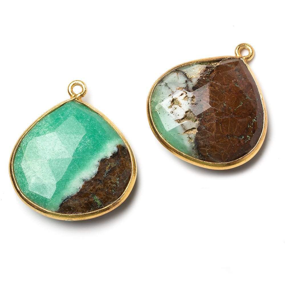 22mm Vermeil Chrysoprase & Matrix faceted heart 1 ring Pendant 1 piece (ONLINE ORDER ONLY)