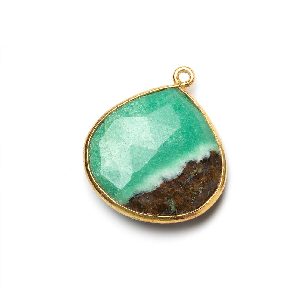 22mm Vermeil Chrysoprase & Matrix faceted heart 1 ring Pendant 1 piece (ONLINE ORDER ONLY)